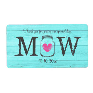 Turquoise mason jar bruiloft water fles labels