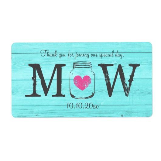 Turquoise mason jar bruiloft water fles labels (Voorkant)