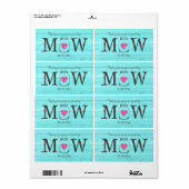 Turquoise mason jar bruiloft water fles labels (Full Sheet)