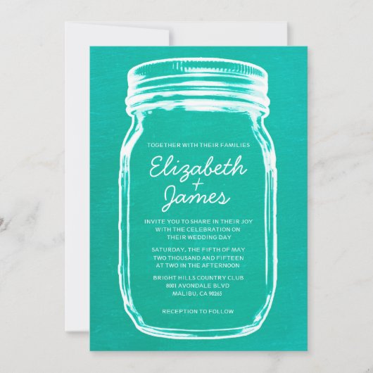 Turquoise  Mason Jar Wedding Invitations Kaart (Voorkant)