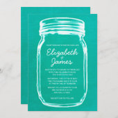 Turquoise  Mason Jar Wedding Invitations Kaart (Voorkant / Achterkant)