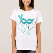 Turquoise Masquerade Bling Harten T-shirt (Voorkant)
