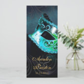 Turquoise Masquerade Huwelijksprogramma Uitnodigin Programmakaart (Staand voorkant)