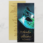 Turquoise Masquerade Huwelijksprogramma Uitnodigin Programmakaart (Voorkant / Achterkant)