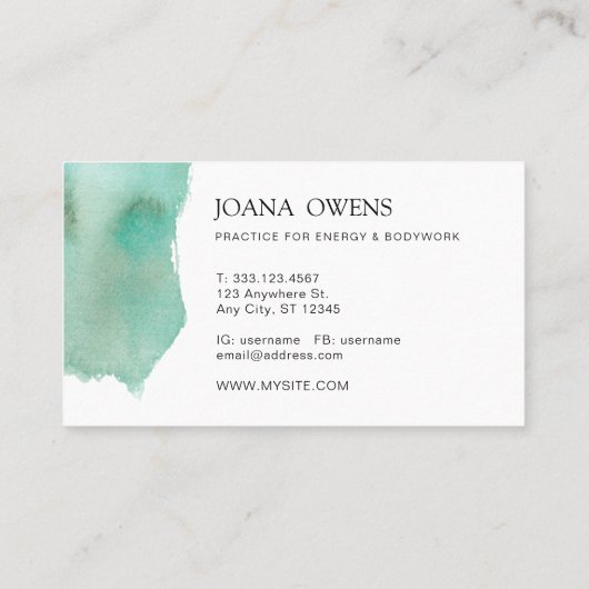 Turquoise massagetherapeut zen Waterverf Visitekaartje (Achterkant)
