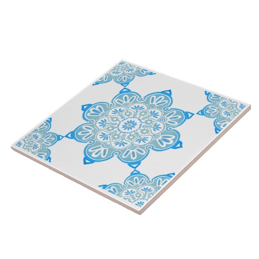 Turquoise Medallion Ceramic Tegel Tegeltje (Zijkant)