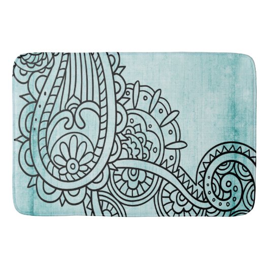 Turquoise Mehndi Motif Bath Mat (Voorkant)