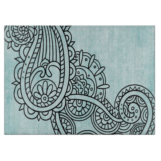 Turquoise Mehndi Motif Cutting Board Snijplank (Voorkant)