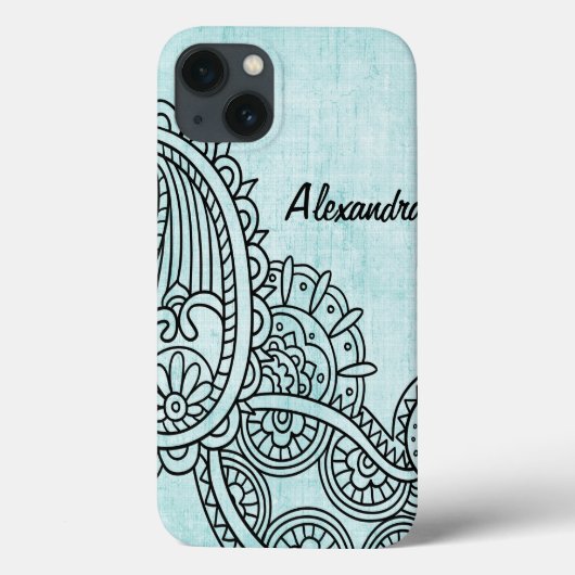 Turquoise Mehndi Motif iPad Case (Achterkant)