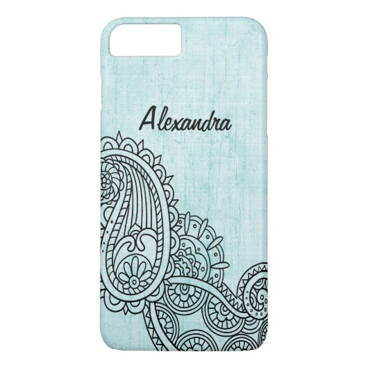 Turquoise Mehndi Motif iPhone 7 Plus Hoesje (Achterkant)