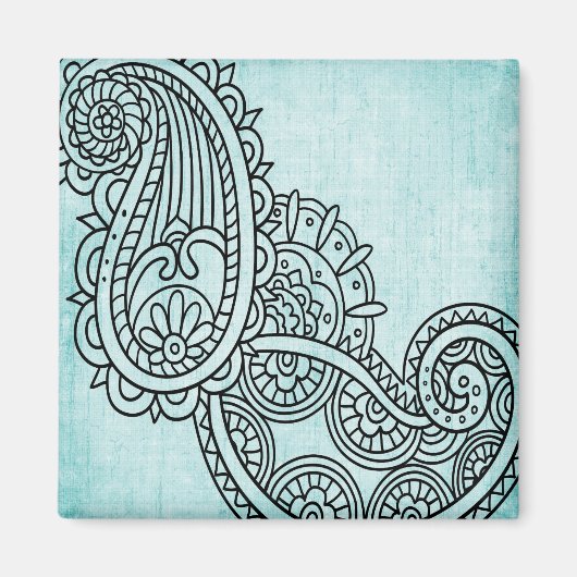 Turquoise Mehndi Motif Magnet (Voorkant)