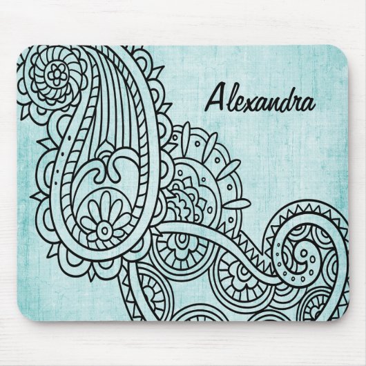 Turquoise Mehndi Motif Mousepad Muismat (Voorkant)