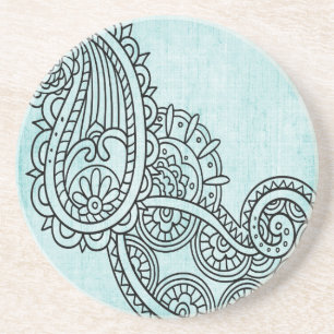 Turquoise Mehndi Motif Sandstone Onderzetter