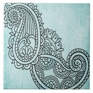 Turquoise Mehndi Motif Tegel Tegeltje