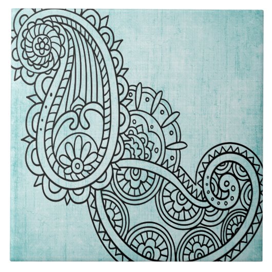Turquoise Mehndi Motif Tegel Tegeltje (Voorkant)