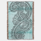Turquoise Mehndi Motif Throw Blanket Deken (Voorkant Verticaal)