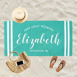 Turquoise Meisjes Weekend Monogram Naam Strandlaken