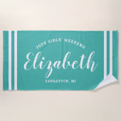 Turquoise Meisjes Weekend Monogram Naam Strandlaken (Voorkant)