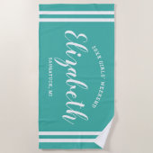 Turquoise Meisjes Weekend Monogram Naam Strandlaken (Voorkant)