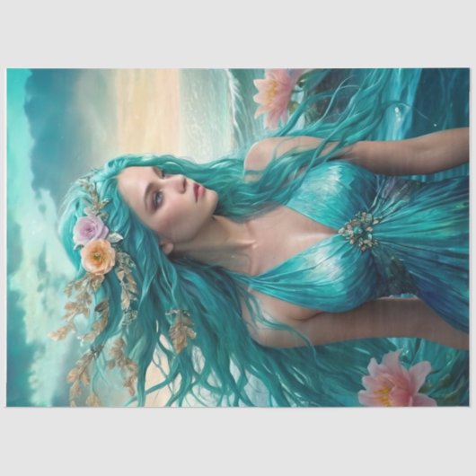 Turquoise Mermaid of the Sea decoupage paper v1 Tissuepapier (Voorkant)