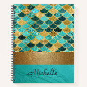 Turquoise Mermaid Scales Stone Personalized Gold Notitieboek (Voorkant)