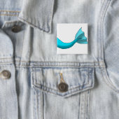 Turquoise Mermaid Tail Vierkante Button 5,1 Cm (In situ)