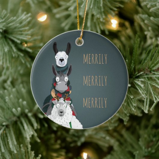 Turquoise "Merrily Merrily" winterdieren Keramisch Ornament (Boom)