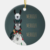 Turquoise "Merrily Merrily" winterdieren Keramisch Ornament (Voorkant)