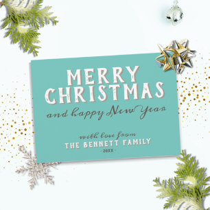 Turquoise Merry Happy Nieuwjaar Kaart