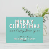 Turquoise Merry Happy Nieuwjaar Kaart (Staand voorkant)