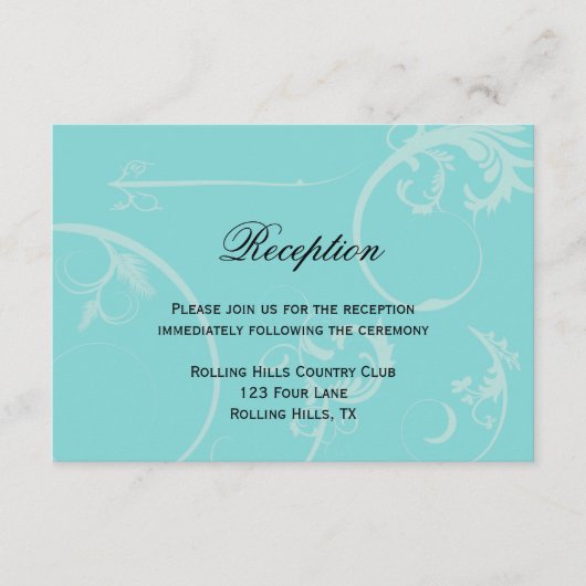Turquoise met Black Swirl Wedding Reception Informatiekaartje (Voorkant)