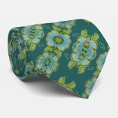 Turquoise met blauw floraal stropdas (Opgerold)