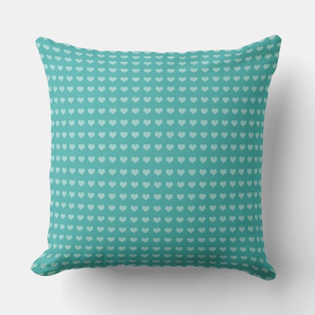 Turquoise met Charmant Wit Hart Patroon Kussen (Voorkant)