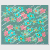 Turquoise met Floral Design Cadeaupapier (Vlak)