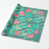 Turquoise met Floral Design Cadeaupapier (Uitgerold)