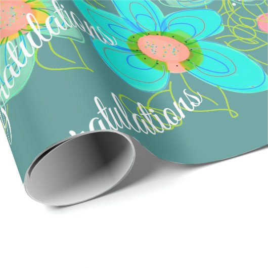 Turquoise met Floral Design Cadeaupapier (Rol Hoek)