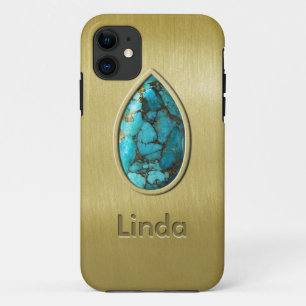 Turquoise met Gold Bezel iPhone 11 Hoesje