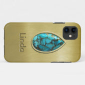 Turquoise met Gold Bezel Case-Mate iPhone Case (Achterkant (horizontaal))