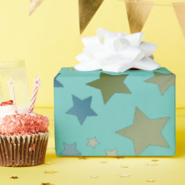 Turquoise met kleurrijk sterpatroon cadeaupapier