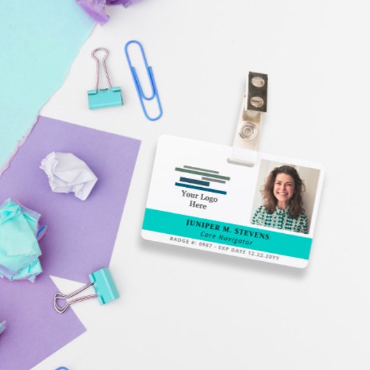 Turquoise met logo & foto Personeels-ID Badge