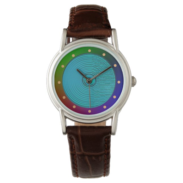 Turquoise met meerkleurige rand >Vrouwen bekijken Horloge (Voorkant)