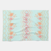 Turquoise met modern bloemendesign theedoek (Horizontaal)
