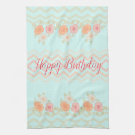 Turquoise met modern bloemendesign theedoek