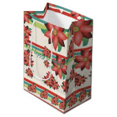 Turquoise met rode bloemenschuur medium cadeauzakje (Voorkant Gekanteld)