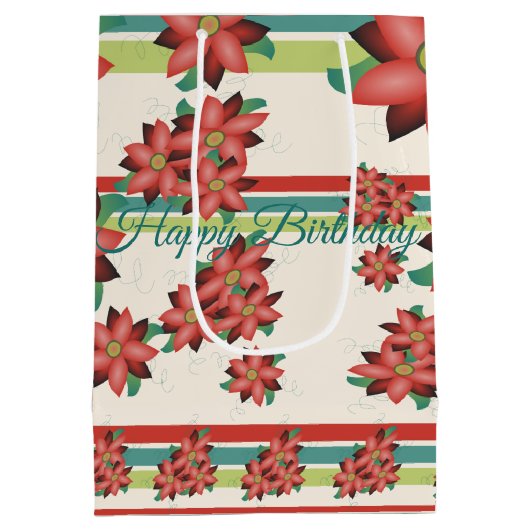 Turquoise met rode bloemenschuur medium cadeauzakje (Achterkant)