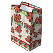 Turquoise met rode bloemenschuur medium cadeauzakje (Achterkant Gekanteld)