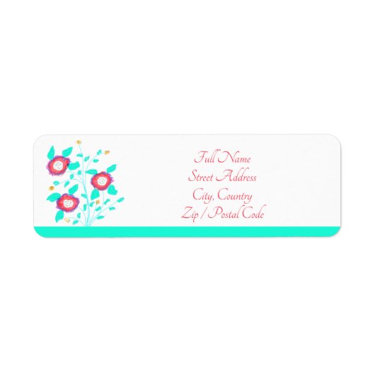 Turquoise met rood floreel geaccenteerd etiket (Voorkant)