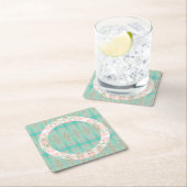 Turquoise met roze kartonnen onderzetters (Insitu)