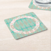 Turquoise met roze kartonnen onderzetters (Schuin)