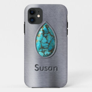 Turquoise met Silver Bezel iPhone 11 Hoesje